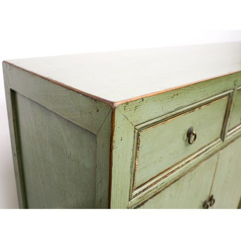 Vintage Green Shabby Chic Oriental 4 Door Sideboard / Hutch