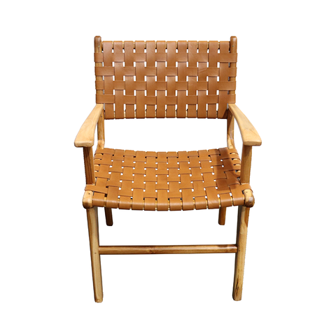London Tan Leather & Teak Wood Carver Chair / Armchair