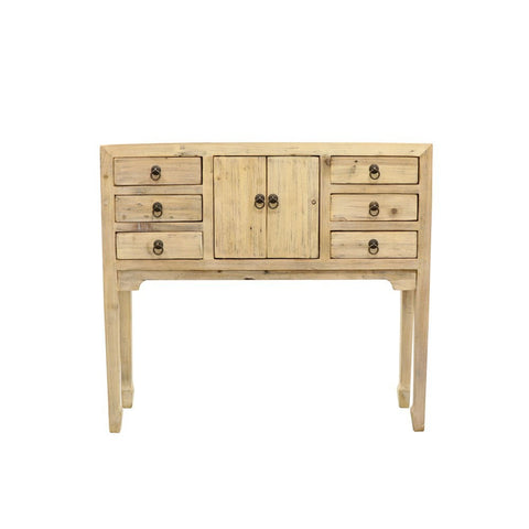 Vintage Chic Oriental Natural Whitewash Bedside Console Sideboard Table