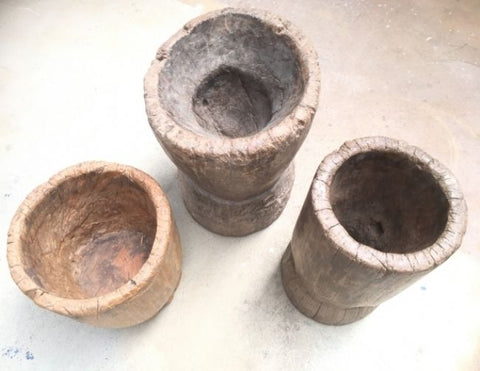 Antique Grinder Natural Wood Mexican Indoor Display Pot / Urn