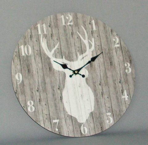 Beautiful Stag & Wood Slat Wall Clock Shabby Chic Design