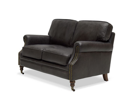 Brunswick Aged Onyx Edwardian Leather Sofa / Lounge