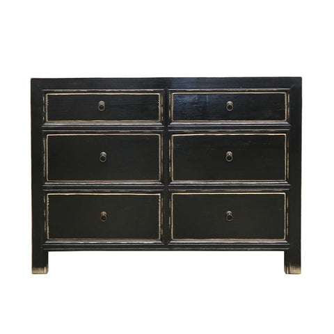 Shabby Chic Black Oriental 6 Drawer Dresser / Commode