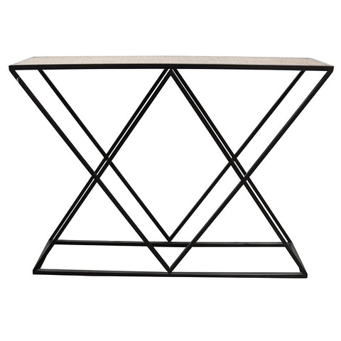Riverton Console Table / Hall Table Architectural Abstract Iron & Rattan