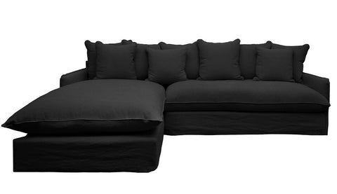 Lotus Luxurious Modern Slipcover 2.5 Seater Modular Sofa / Lounge LH Chaise Black Colour
