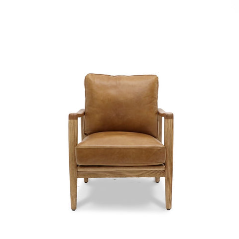 Tan Leather & Natural Wood Frame Reid Contemporary Elegance Sofa / Lounge Armchair
