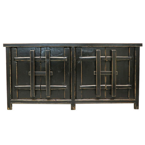 Vintage Black Traditional Oriental Shabby Chic Buffet / Sideboard