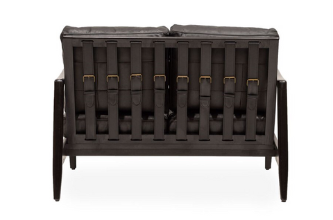 Contemporary Elegance Reid Black Leather & Black Wood Frame Two Seater Sofa / Lounge