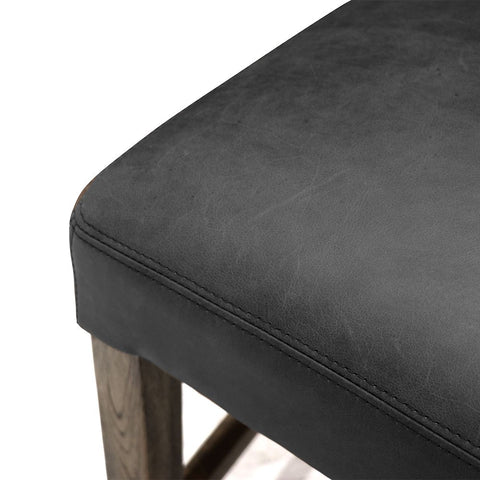 Modern Luxury Crane Oak & Black Italian Leather Studded Barstool Bar Stool