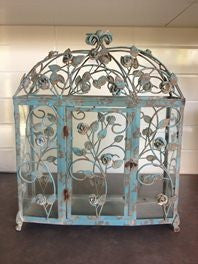 Rustic Metal Rose & Leaf Glass Lantern Outdoor (Or Indoor) Light