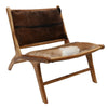 London Brown Goat Hide & Teak Wood Lazy Lounge Chair