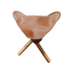 Chocolate Leather & Teak Wood Pellini Foldup Stool - Modern Chic