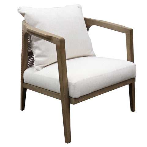 San Mateo Rattan Cane & White Linen Lounge Chair Armchair