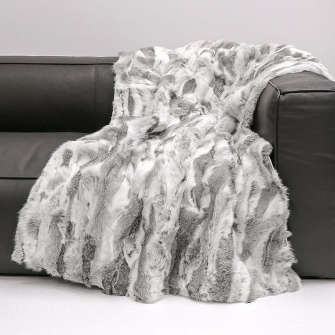 Ultimate Luxury Arctic Rabbit Patched Grey Fur Throw - Lounge / Bed Throw