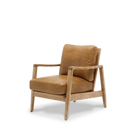 Tan Leather & Natural Wood Frame Reid Contemporary Elegance Sofa / Lounge Armchair