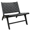 London Black Leather & Teak Wood Lazy Lounge Chair