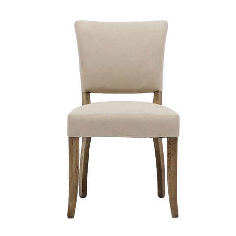 Oak & Cream Linen Modern Vintage Stud Detail Dining Chair