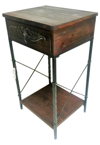 French Country Chic Wood & Iron Hall Table / Bedside Table Provincial