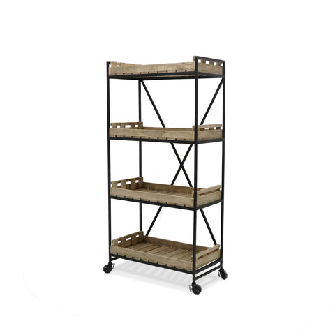 Chandri Industrial Metal Bookshelf Baker’s Rack With Wheels - Perfect Storage For Office, Laundry, Butler’s Pantry or Wardrobe