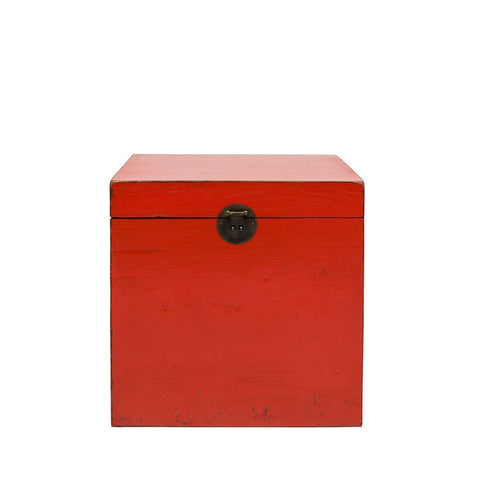 Red Painted Pine Trunk Storage Box / Side Table Antique Shabby Chic