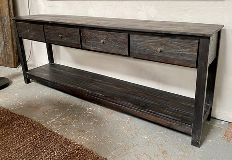 Dark Marcela Characterful 4 Drawer Solid Wood Rustic Finish Console Table