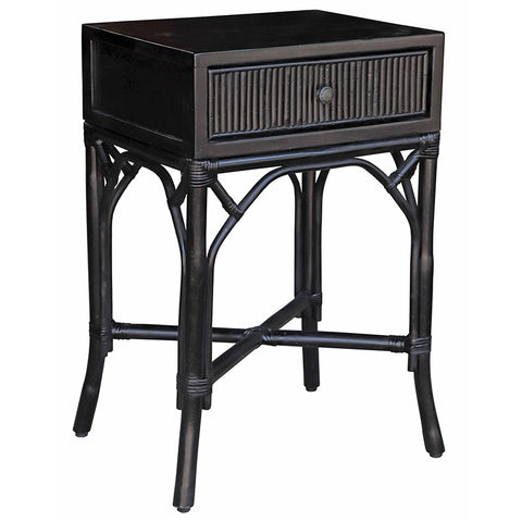 Herra Black Rattan & Plywood Modern Geometric Side Table Bedside Table