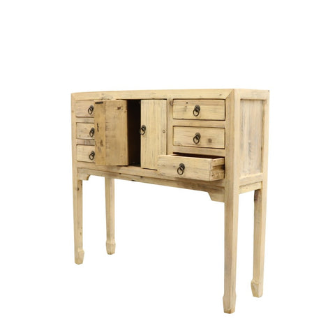 Vintage Chic Oriental Natural Whitewash Bedside Console Sideboard Table