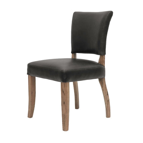 Oak & Black Leather Modern Vintage Stud Detail Dining Chair