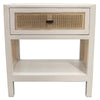 Lumsden Ivory Wood & Woven Rattan Bedside Table / Side Table - French Country Chic