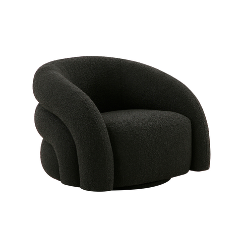 Black Boucle Chicago Swivel Lounge Chair / Armchair