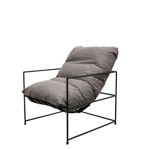 Lauro Slingback Club Chair Grey Linen & Iron Modern Chic Lounge Chair Armchair