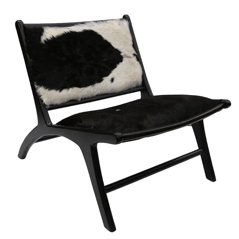 London Black Goat Hide & Teak Wood Lazy Lounge Chair