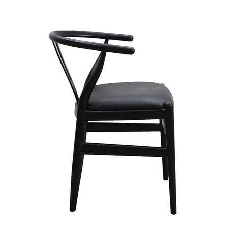 Wishbone Dining Chair Black Leather & Black Wood