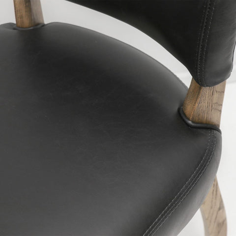 Oak & Black Leather Modern Vintage Stud Detail Dining Chair