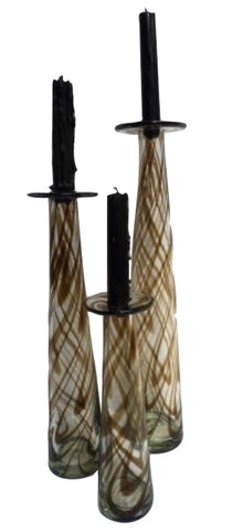 Bronze Swirl Handblown Mexican Glass Candleholders Candlesticks / Bud Vases