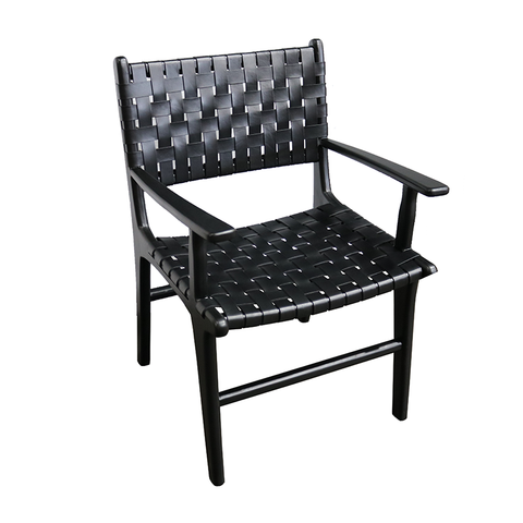 London Black Leather & Teak Wood Carver Chair / Armchair