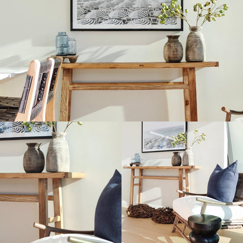 Long Natural No Drawer Parq Reclaimed Elm Console Table  / Hall Table - Handcrafted Farmhouse Chic