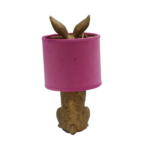 Adorable & Quirky Gold Rabbit Bunny Table Lamp Pink Shade