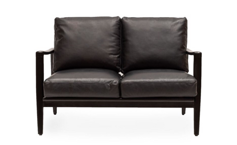 Contemporary Elegance Reid Black Leather & Black Wood Frame Two Seater Sofa / Lounge