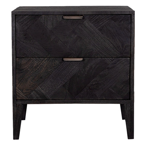 Raven Bedside Table Drawers Woven Architectural Black Sandblasted Mango Wood