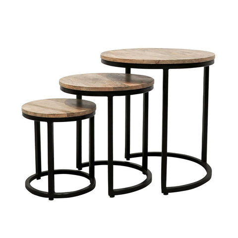 Ari Nesting Side Table Set Steel & Mango Wood Modern Rustic Design