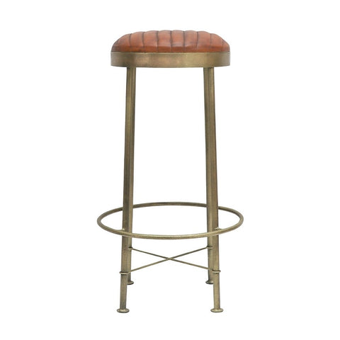 Bar Stool Chandri Hammered Brass & Leather Barstool - 75cm
