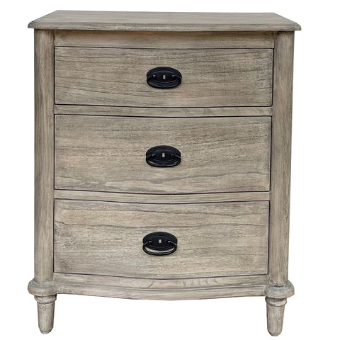 French Bedside Table Three Drawer Shabby Chic Distressed Wood