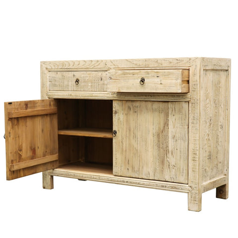 Natural White Washed Oriental 2 Door Sideboard Table