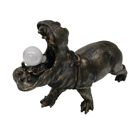 Whimsical Black & Bronze Hippo Bulb Table Lamp
