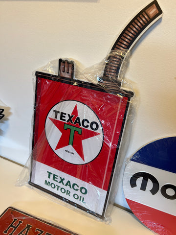 Texaco Oil Can Embossed Automobilia Metal Wall Art Man Cave Sign