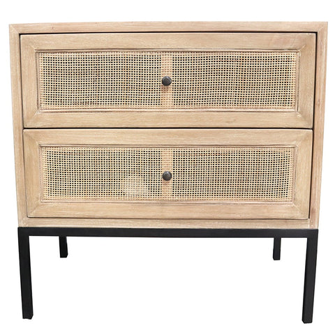 Cardrona Rattan Patterned Two Drawer Bedside Table Side Table