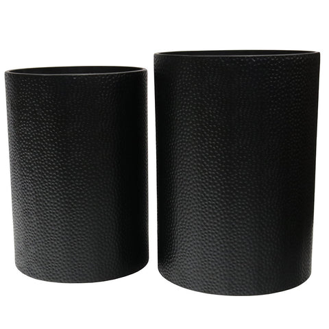 Textured Black Drum Modern Chic Side Tables Set of Two