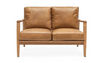 Tan Leather & Natural Wood Frame Contemporary Elegance Reid Two Seater Sofa / Lounge