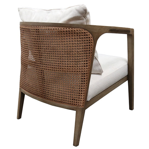 San Mateo Rattan Cane & White Linen Lounge Chair Armchair